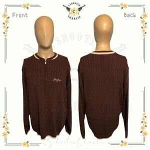Y2K Sean John Cotton Pullover Cable Knit Sweater Mens Size Large Brown 1/4 Zip
